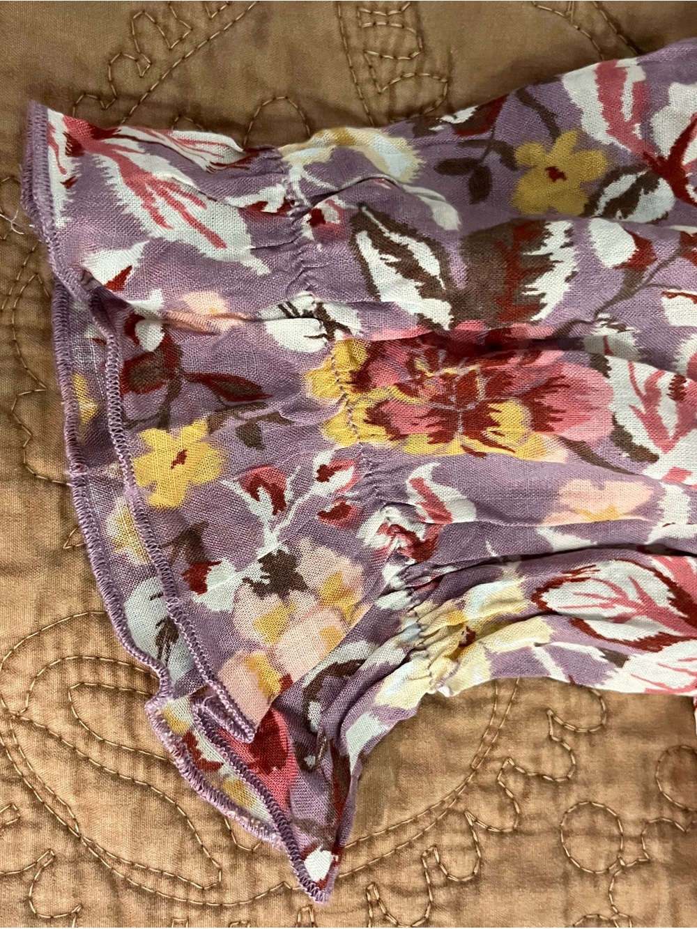 Floral Peasant Top in Lavender Crop Babydoll Peplum Y2K Tie Front Puff Sleeve - Picture 4 of 9